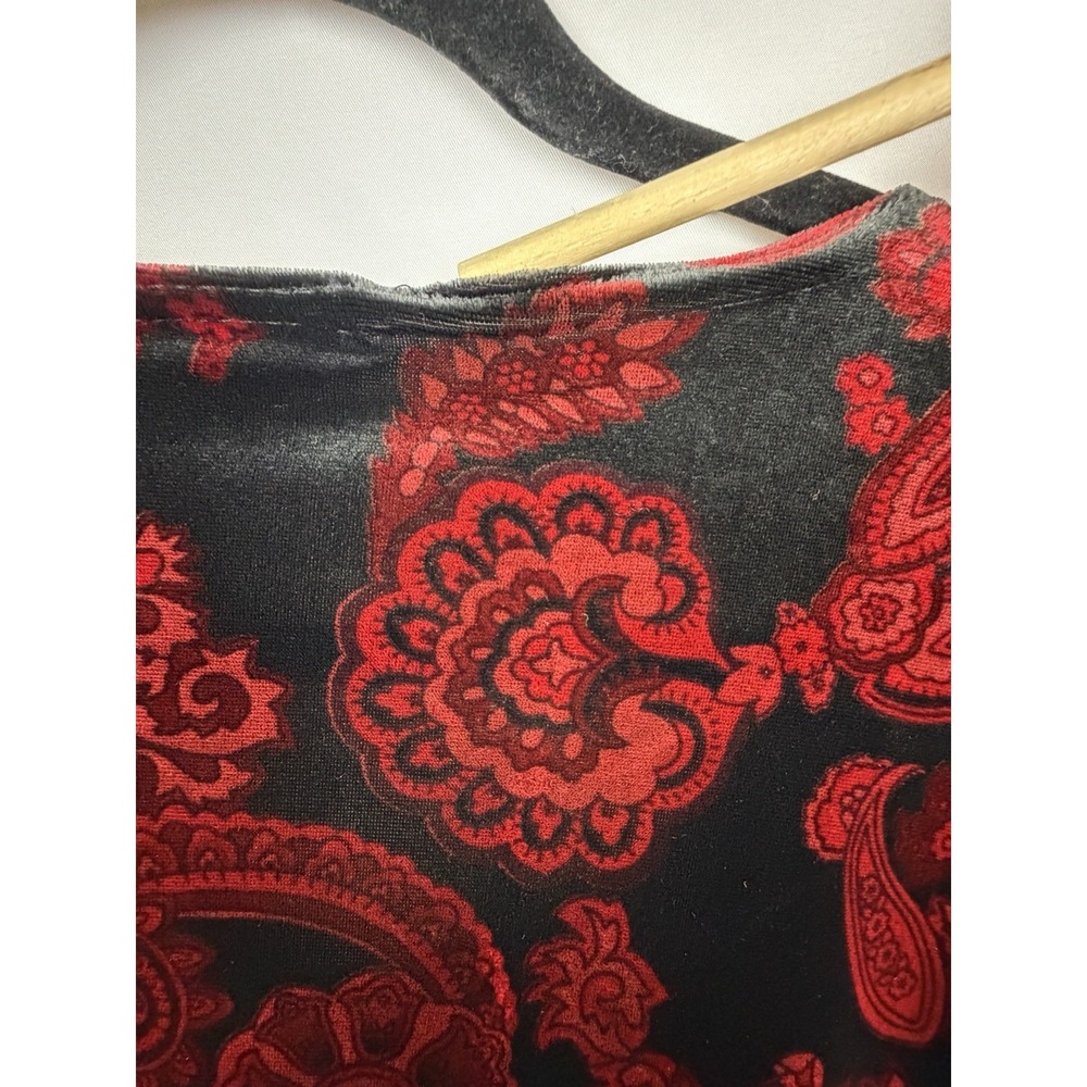 Vtg Worthington Red Black Paisley Velvet Top 3/4 Sleeve L / XL Y2K Whimsigoth - Picture 10 of 10